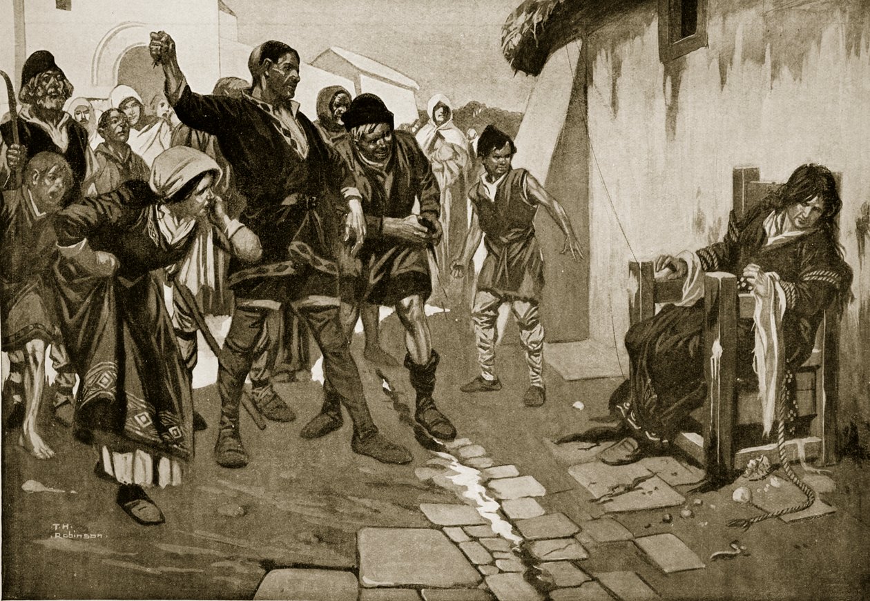 The Cucking-stool in Norman times, ilustración de "Hutchinson