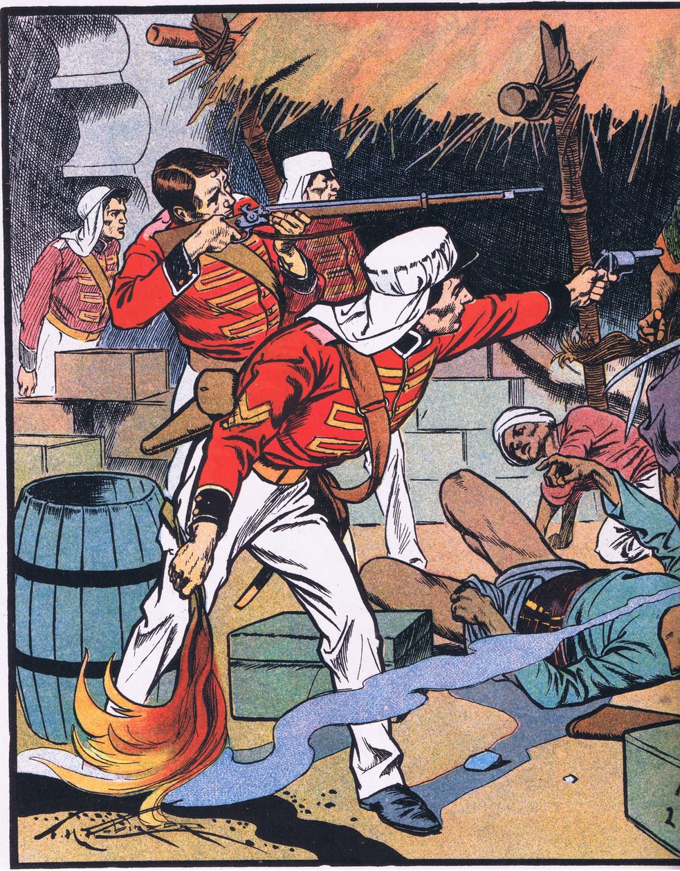 La destrucción de la revista en Delhi (litografía en color) de Thomas Heath Robinson