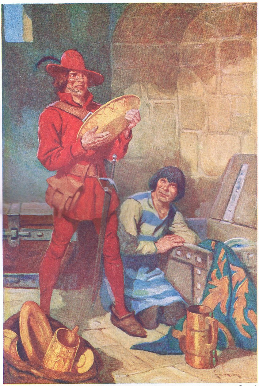 Sin pérdida de tiempo, los dos desvalijaron el almacén de placas de los sheriffs (litografía en color). de Thomas Heath Robinson