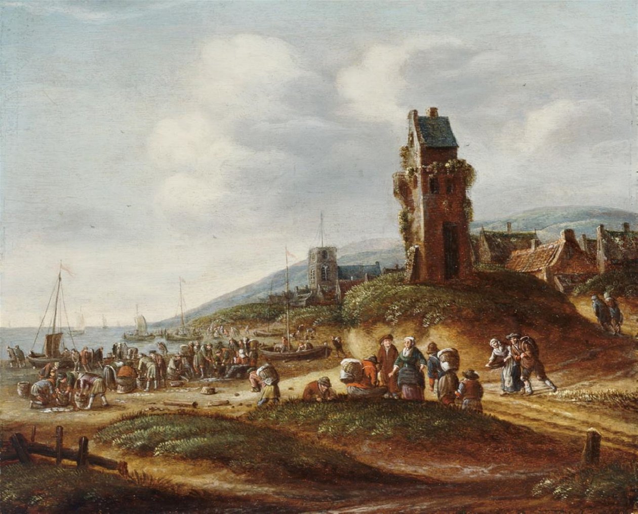 Pescadores descargando sus capturas en la playa cerca de Egmond de Thomas Heeremans