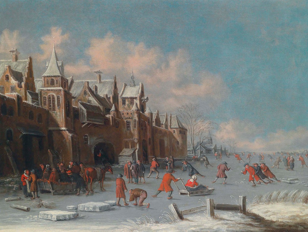 Patinadores sobre el hielo a las puertas de una ciudad holandesa de Thomas Heeremans