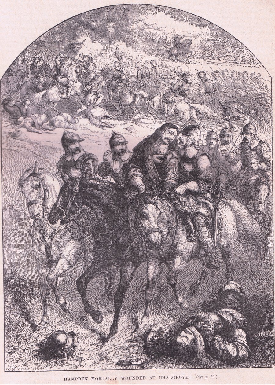 Hampden mortalmente herido en Chalgrove AD 1643 de Thomas Henry Nicholson