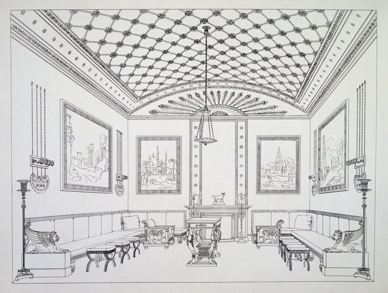 Sala de dibujo, ilustración de Mobiliario y Decoración Interior de Thomas Hope