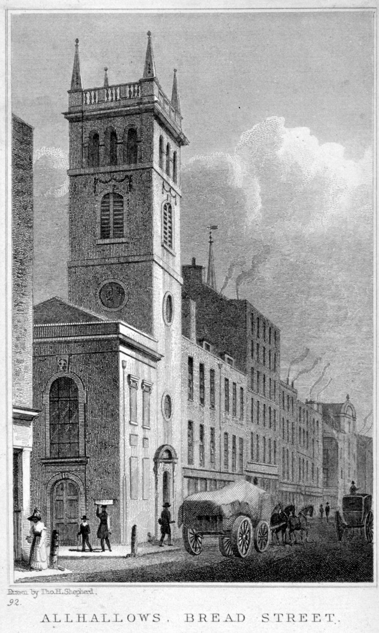 Iglesia de Todos los Santos, Bread Street, Londres, 1829 de Thomas Hosmer Shepherd