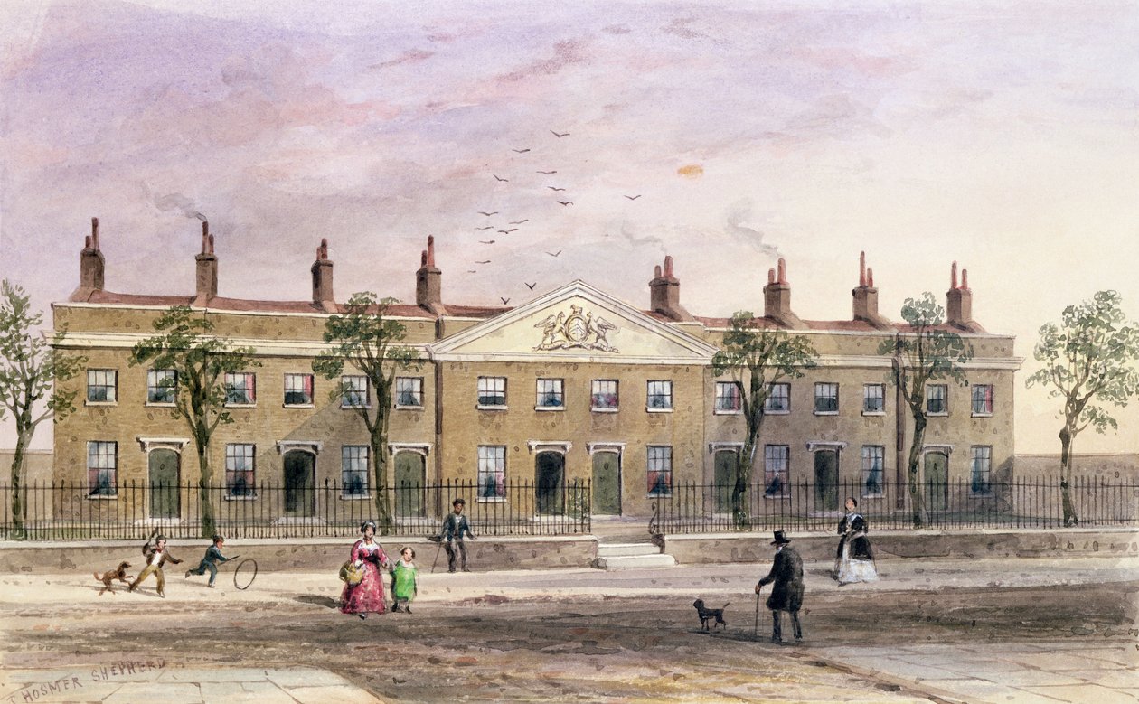 Almshouses de los Trabajadores de la Tela en Frog Lane de Thomas Hosmer Shepherd