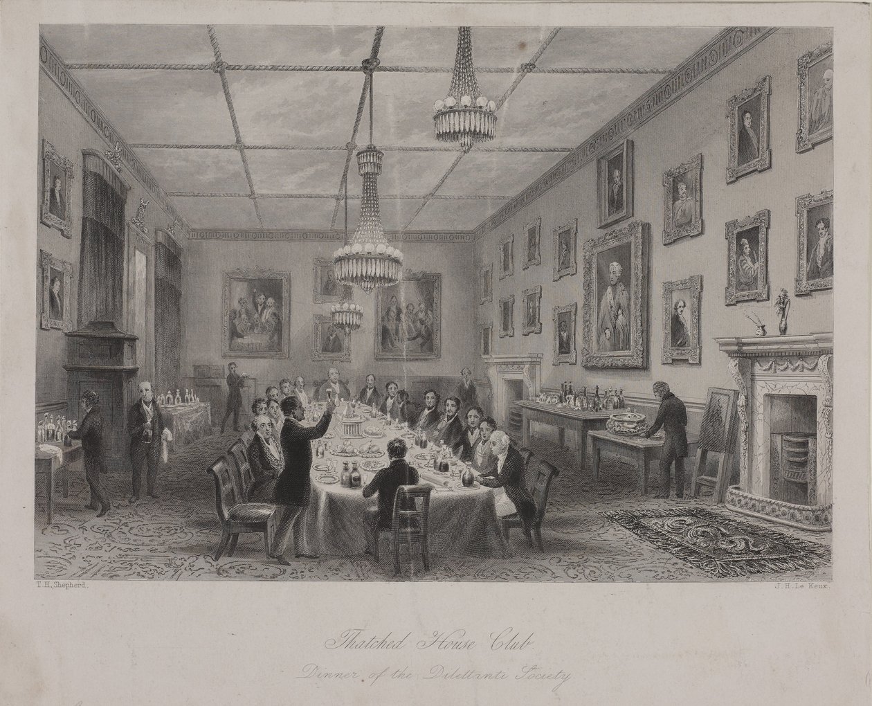 Cena de la Sociedad Dilettanti, Taberna Thatched House en St Jamess Street de Thomas Hosmer Shepherd