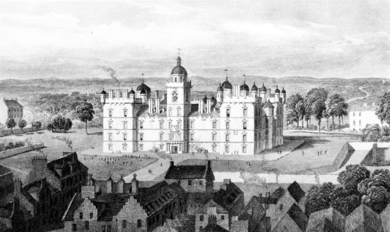 Hospital de Heriot, desde Castle Hill, grabado por William Watkins, c.1830 de Thomas Hosmer Shepherd