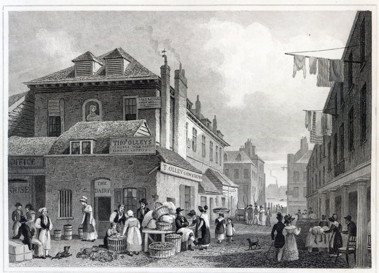 Mercado de Hungerford, Strand, grabado por Thomas Barber, 1830 de Thomas Hosmer Shepherd
