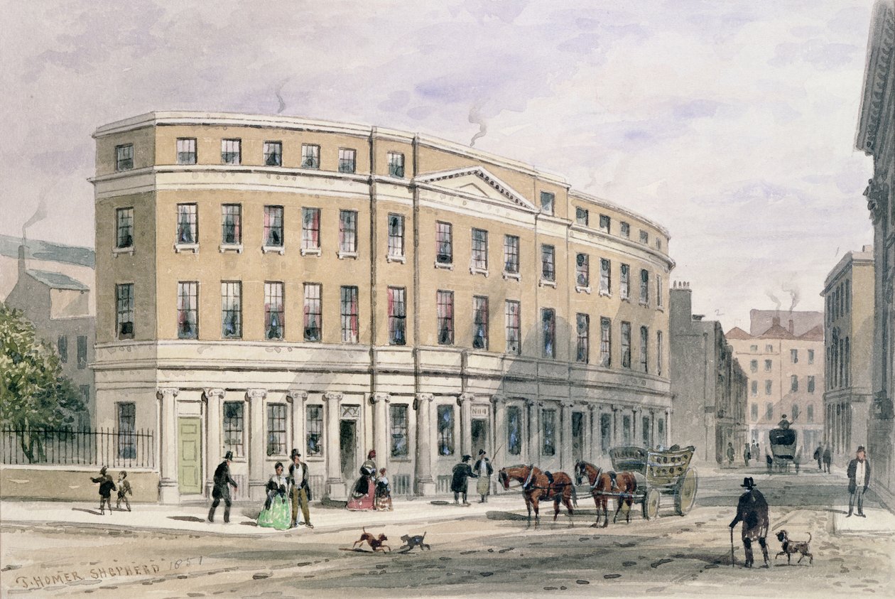 Nuevas casas en la entrada de Gresham St, 1851 de Thomas Hosmer Shepherd