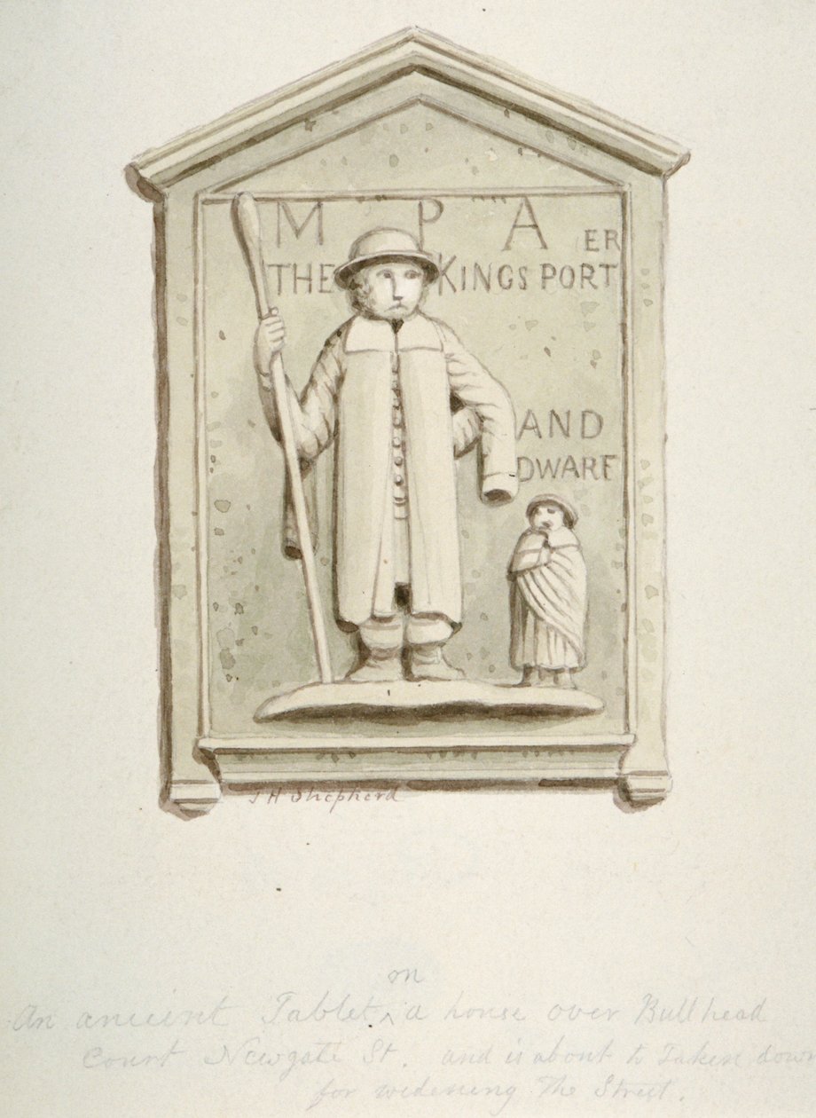 Placa en una casa sobre Bull Head Court, Newgate Street, Ciudad de Londres de Thomas Hosmer Shepherd