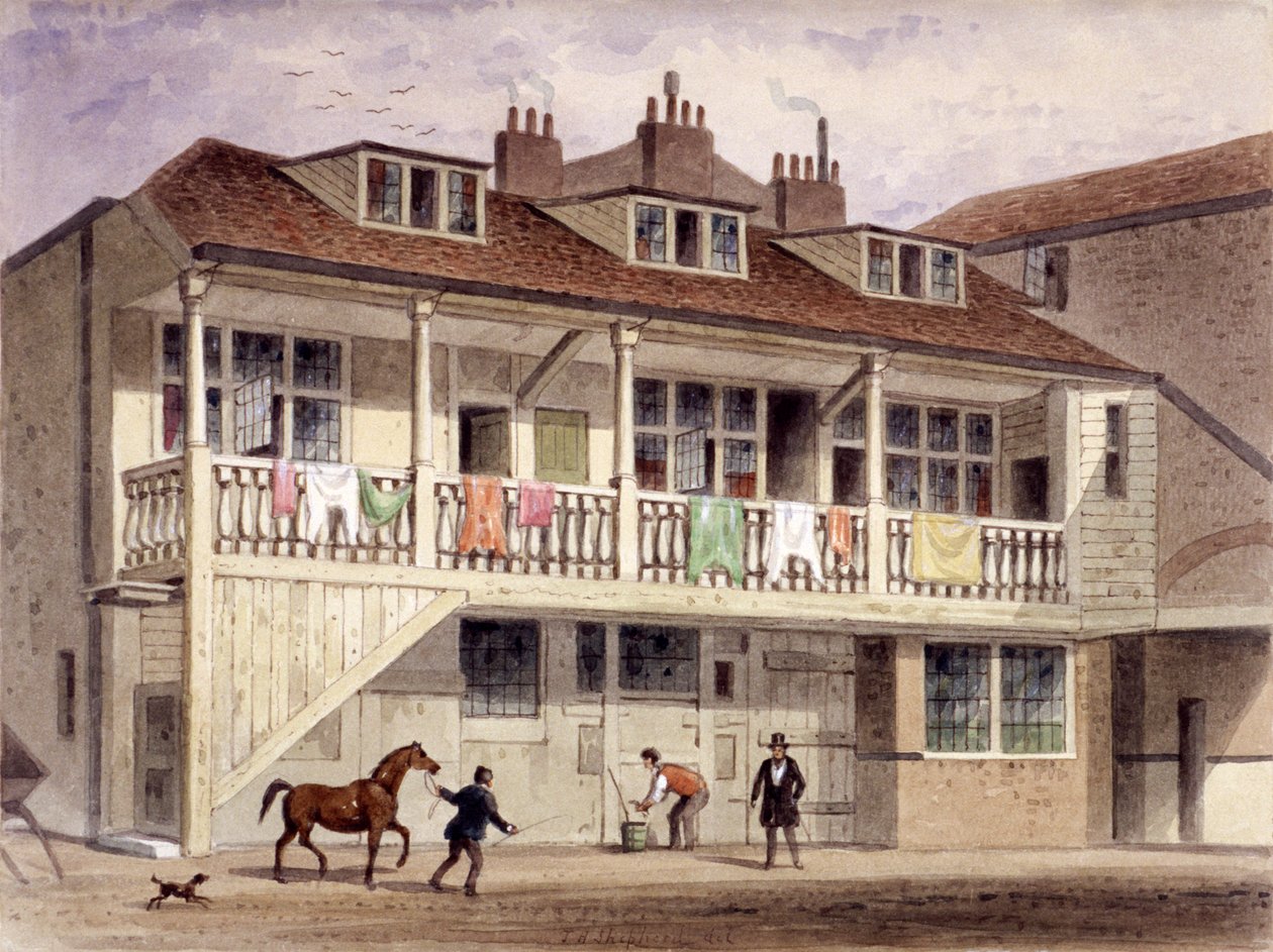 La Posada del León Negro, Whitefriars Street, Londres, c. 1855 de Thomas Hosmer Shepherd