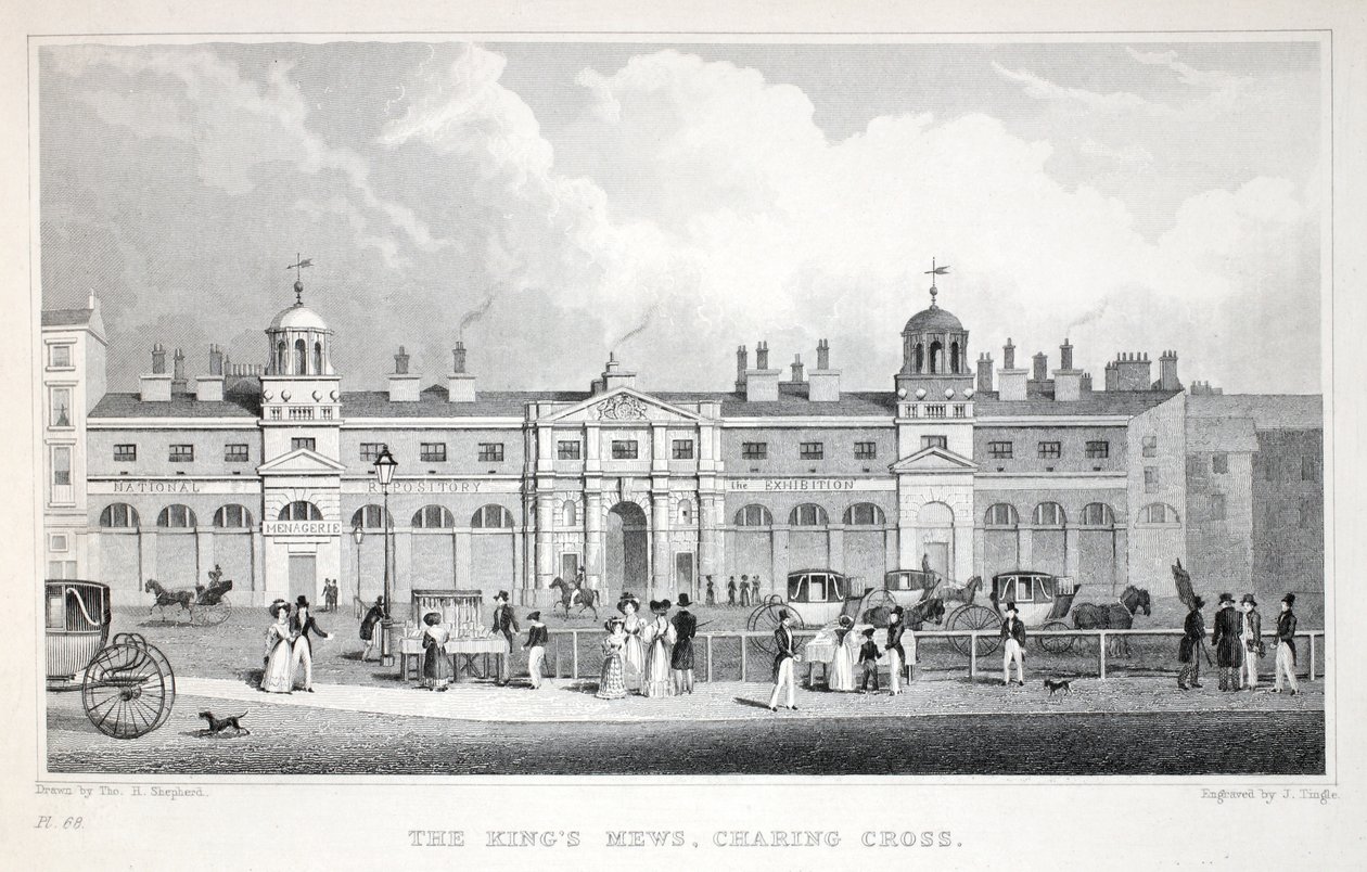 Las Caballerizas del Rey, Charing Cross, de Londres y sus Alrededores en el Siglo XIX, pub. Jones und Co., 1827-1829 de Thomas Hosmer Shepherd