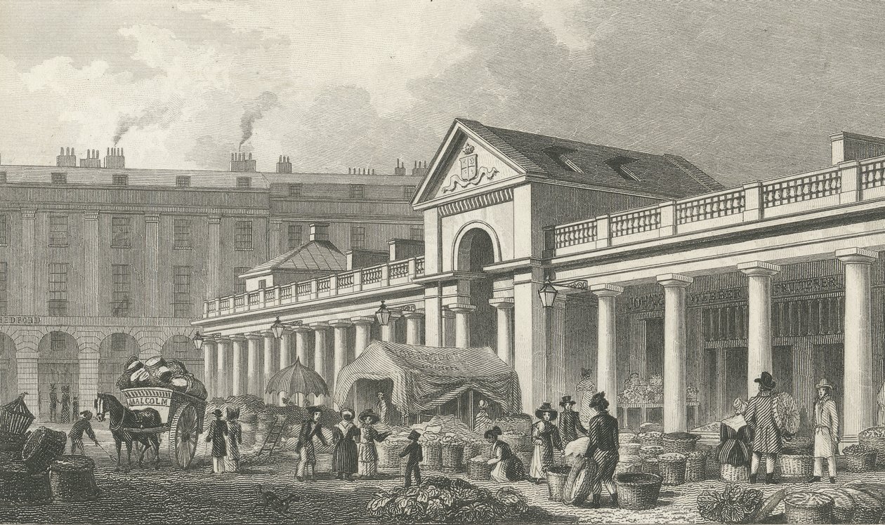 La fachada noroeste del nuevo mercado de Covent Garden, 1827-30 de Thomas Hosmer Shepherd