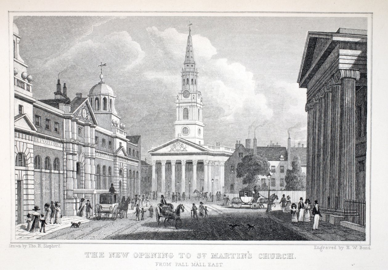 La nueva apertura de la Iglesia de San Martín, desde Pall Mall East, de 