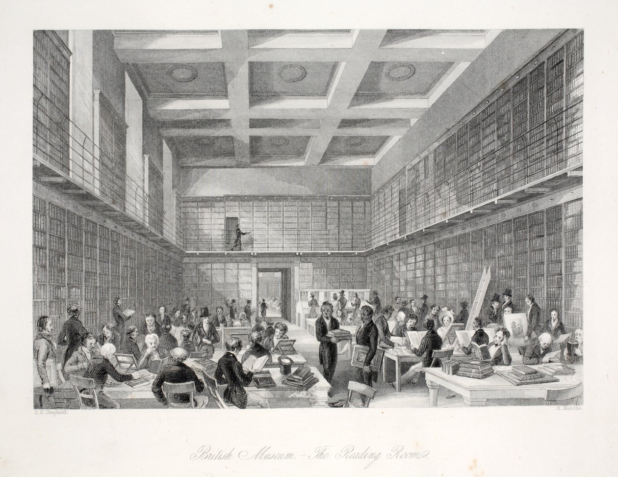 La sala de lectura y la biblioteca en el Museo Británico, de 