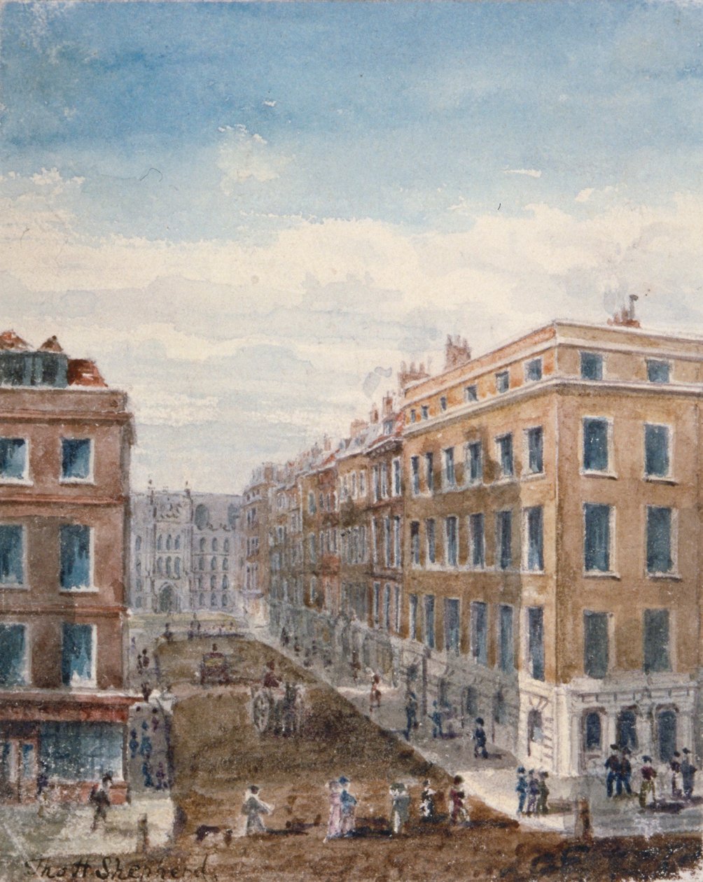 Vista de King Street, mirando al norte desde Cheapside hasta el Guildhall, Ciudad de Londres de Thomas Hosmer Shepherd