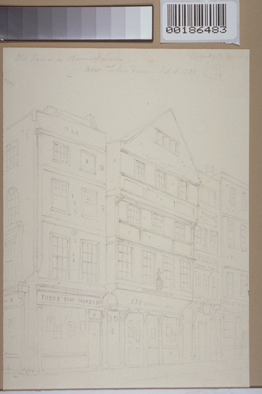 Vista de casas antiguas en Chancery Lane, 1853 de Thomas Hosmer Shepherd