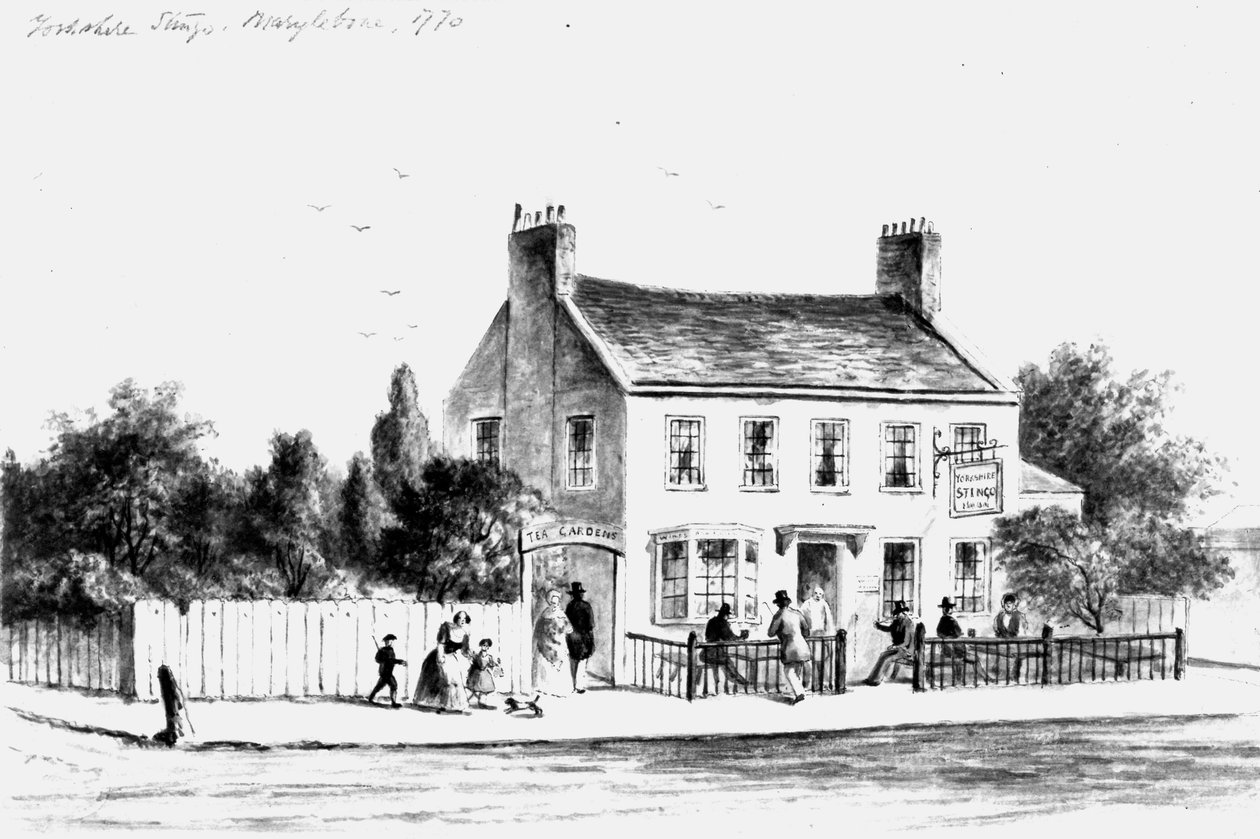 Vista de la taberna Yorkshire Stingo en Paddington, 1860-1859 (dibujo) de Thomas Hosmer Shepherd