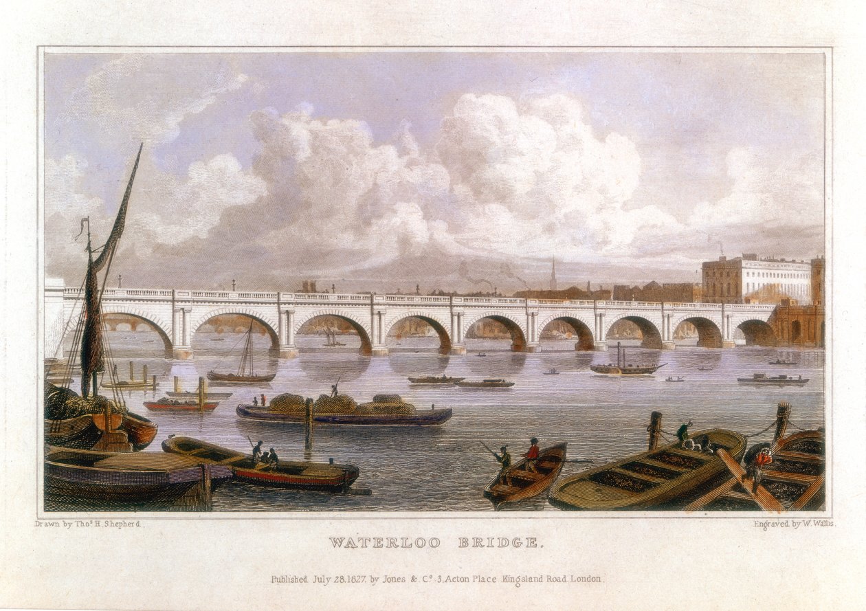 Puente de Waterloo, Londres, sobre el Támesis, 1817 de Thomas Hosmer Shepherd