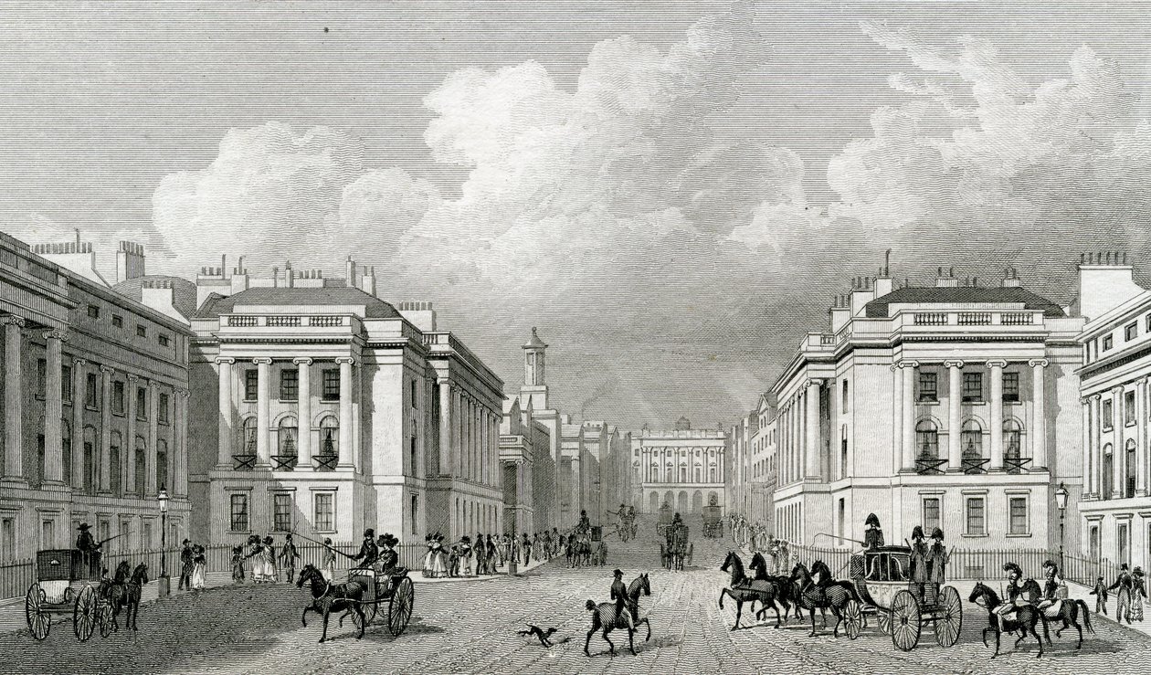 Waterloo Place y parte de Regent Street, pub.1828 de Thomas Hosmer Shepherd
