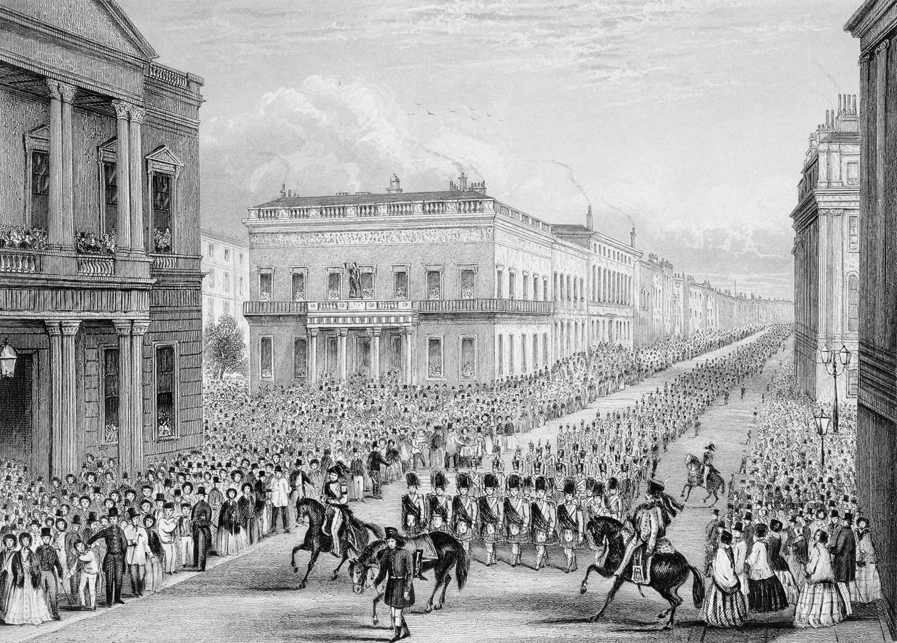Procesión fúnebre de Wellington pasando por el Senior United Service Club, Pall Mall, Londres, 1852 de Thomas Hosmer Shepherd