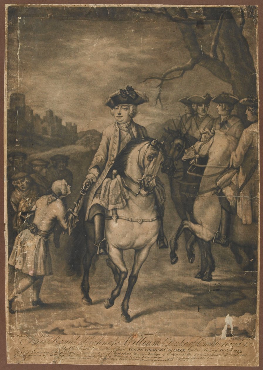 S.A.R. El Duque de Cumberland y el Oficial al mando francés rindiendo Carlisle a Su Alteza, 30 de diciembre de 1745 de Thomas Hudson