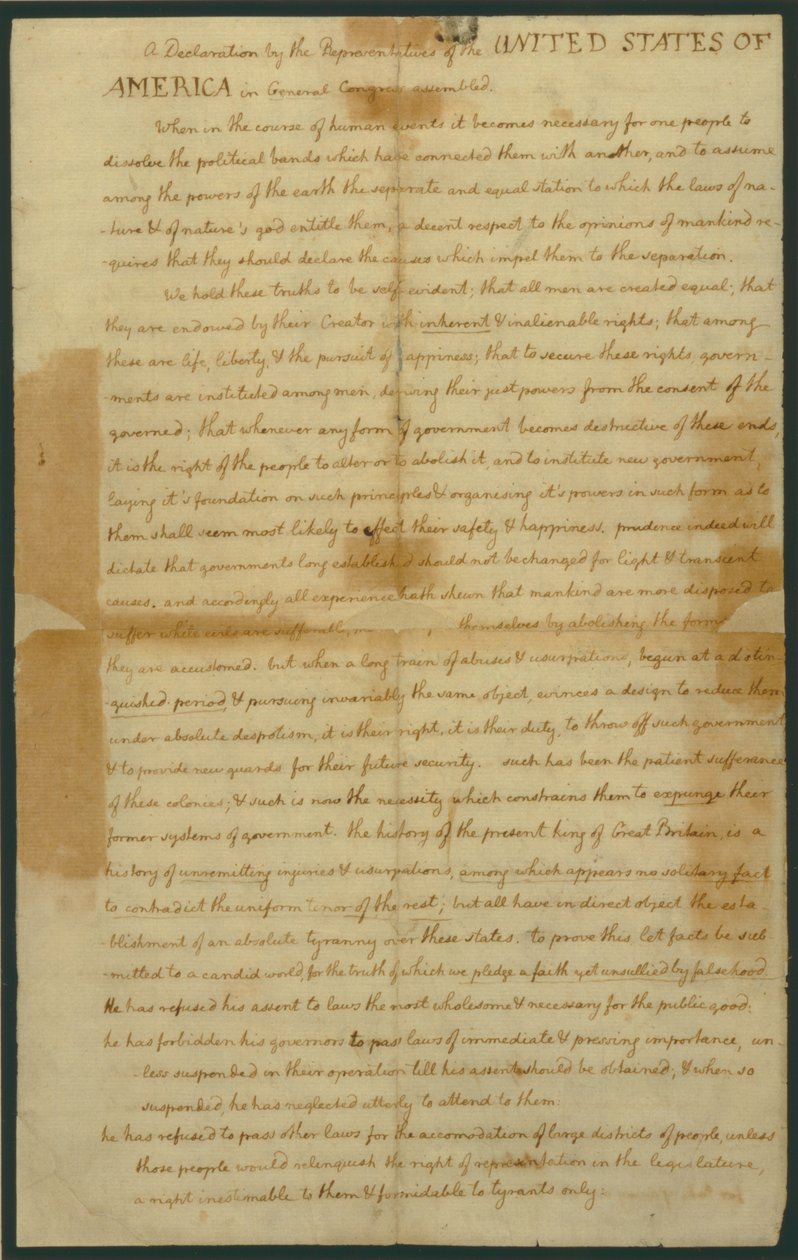 Borrador de la Declaración de Independencia, 4 de julio de 1776 de Thomas Jefferson