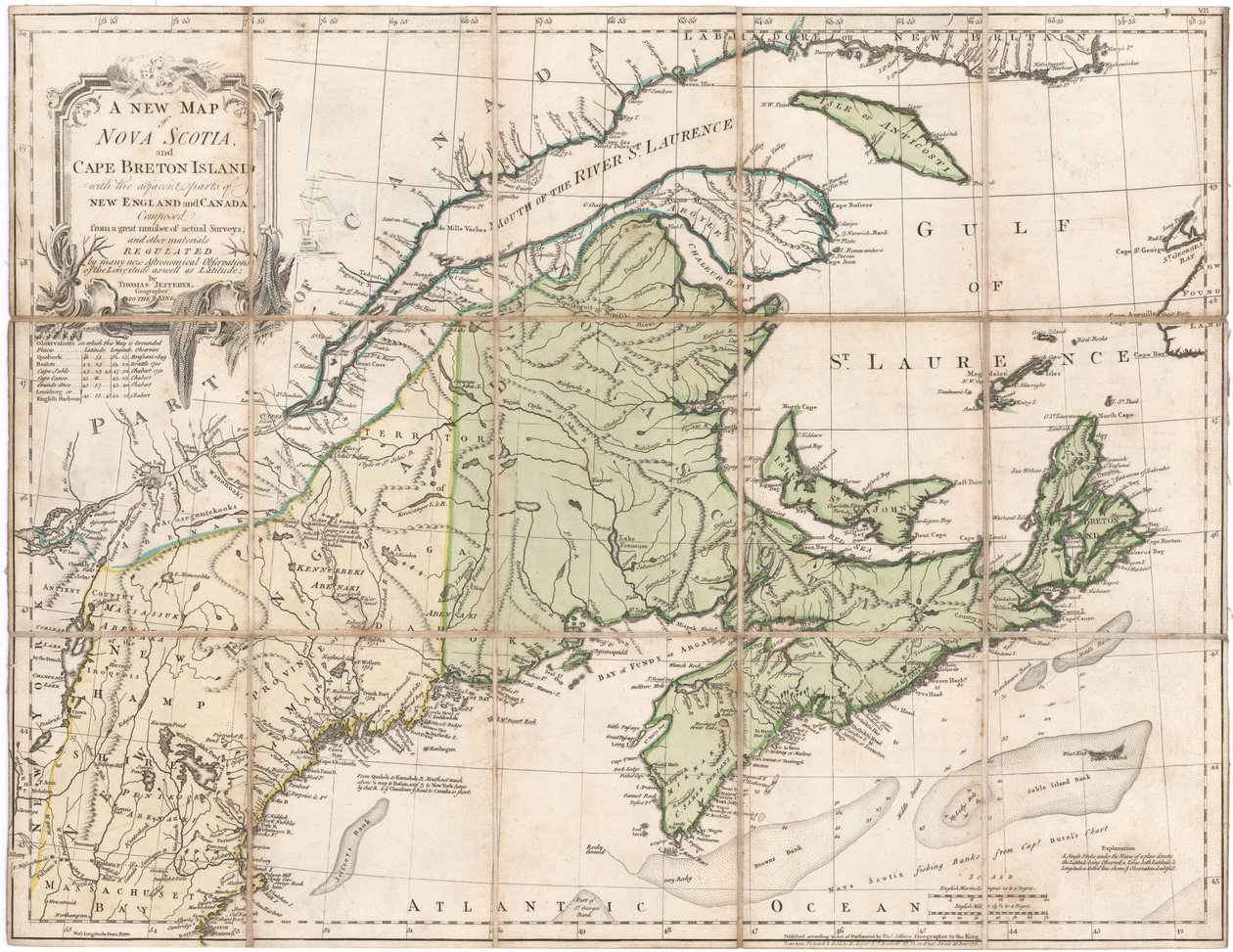 Mapa de Nueva Escocia por Jefferys de Thomas Jefferys