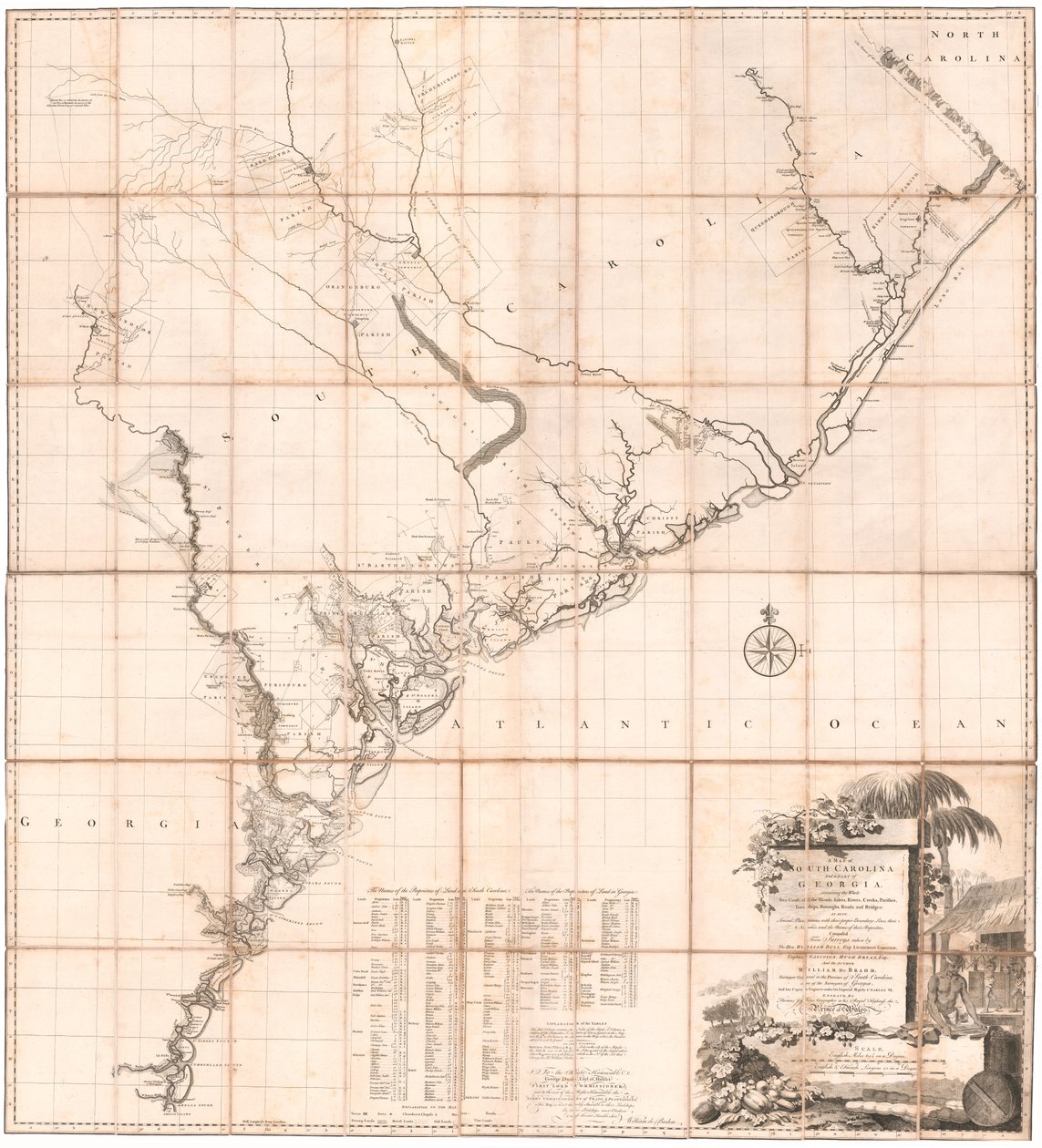 Mapa de Carolina del Sur y parte de Georgia por De Brahm de Thomas Jefferys
