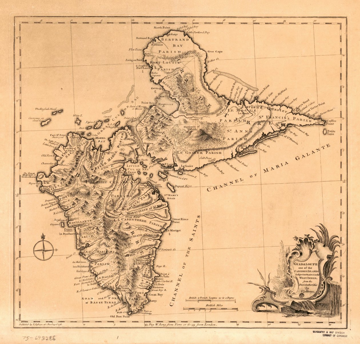 Guadalupe una de las Islas Caribes sometidas a Francia en las Indias Occidentales, LOC 75693286 de Thomas Jefferys
