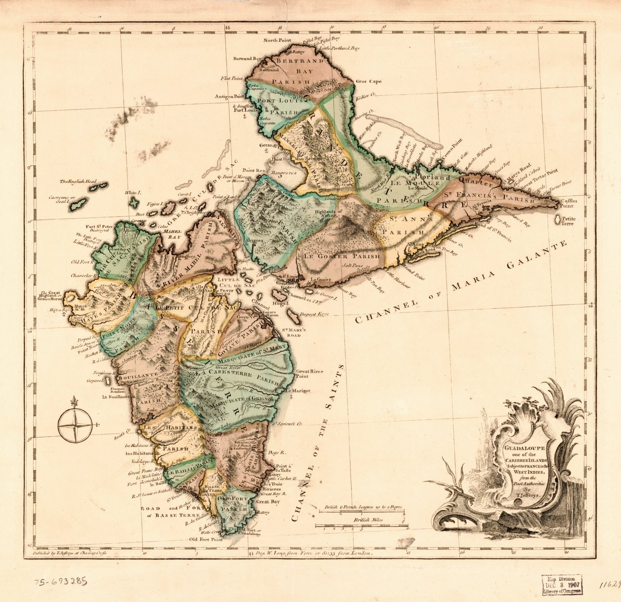 Guadalupe una de las Islas Caribes sometidas a Francia en las Indias Occidentales, LOC 75693285 de Thomas Jefferys