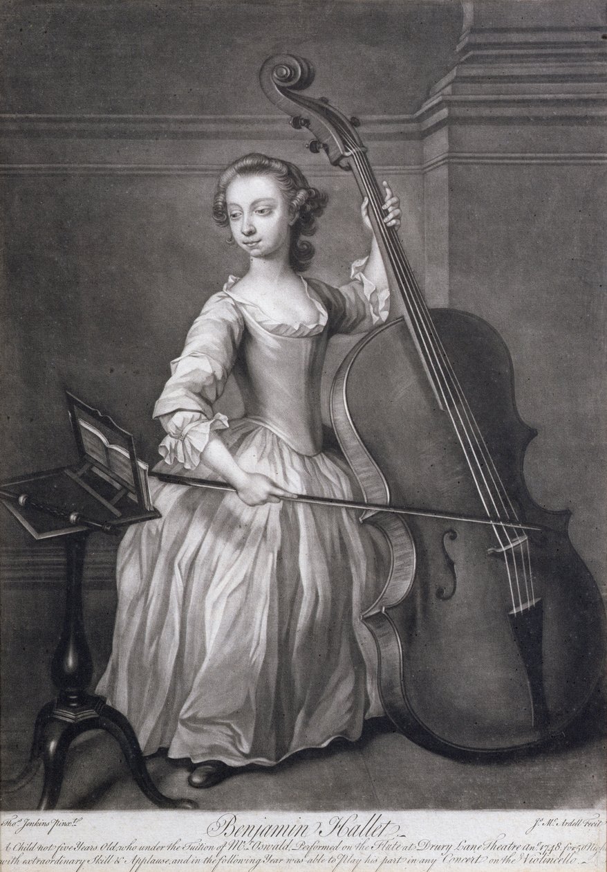 Retrato de Benjamin Hallet tocando el violonchelo, grabado por James McArdell, c.1749 de Thomas Jenkins