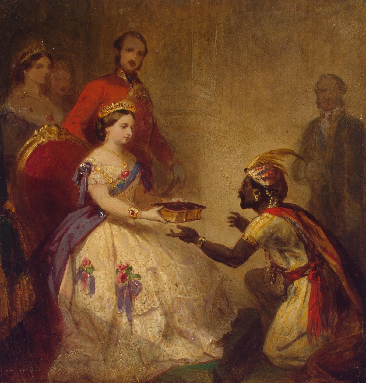 La reina Victoria entrega la Biblia a un jefe africano (El secreto de la grandeza de Inglaterra) de Thomas Jones Barker