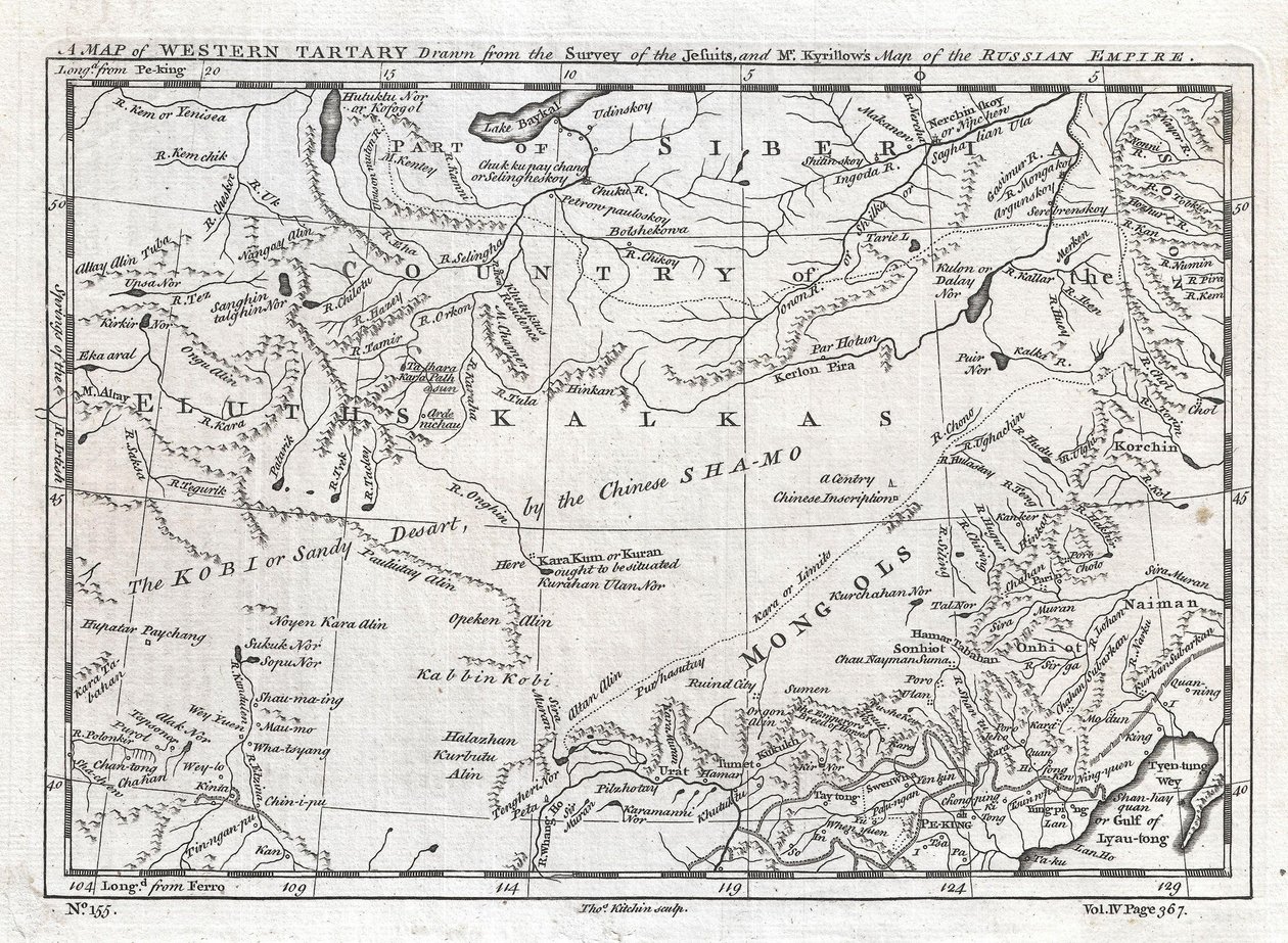 Un mapa de Tartaria occidental extraído del estudio de los jesuitas y del mapa del Imperio ruso del Sr. Kyrillow. de Thomas Kitchin