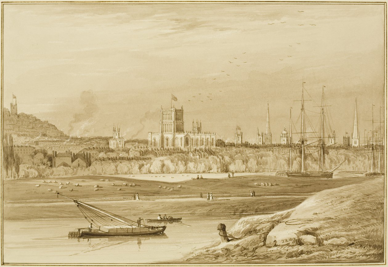 Bristol desde Coronation Road con Cumberland Road, el New Cut y una vista de las iglesias de Bristol de Thomas Leeson the Elder Rowbotham