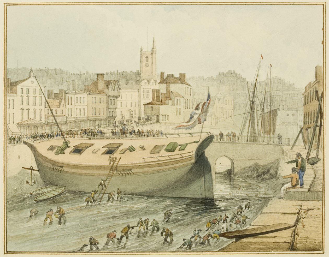 Limpiando el Puerto Flotante, 1828 de Thomas Leeson the Elder Rowbotham