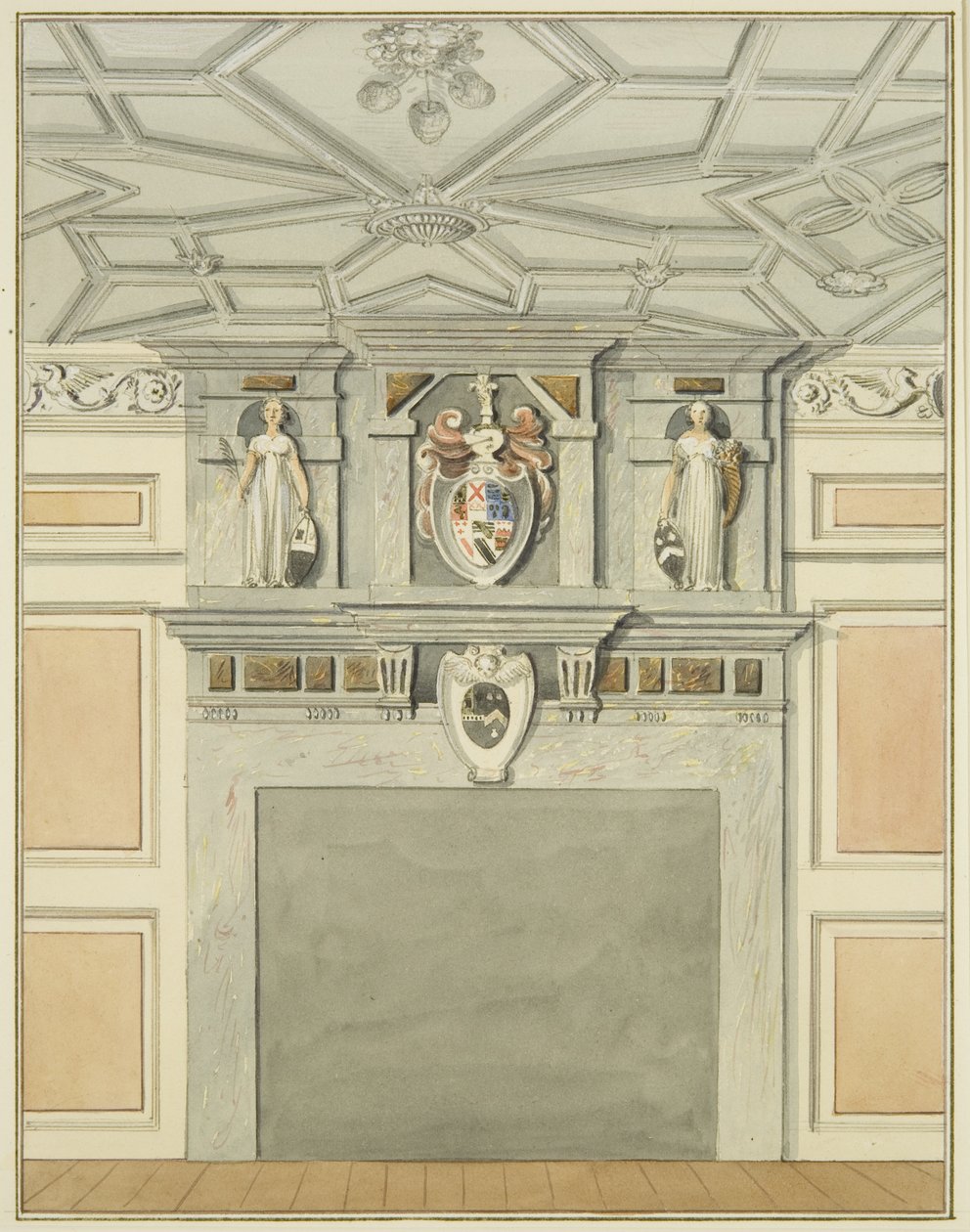 Interior con chimenea de la casa del sacristán, Whitson Court de Thomas Leeson the Elder Rowbotham