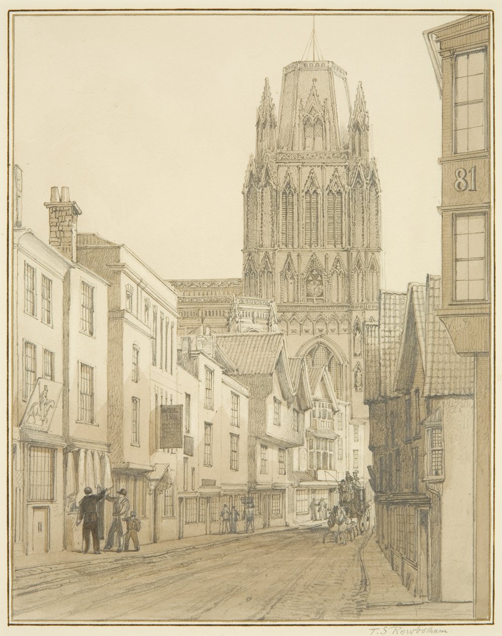 Vista norte de la Iglesia de St Mary Redcliffe desde Redcliffe Street de Thomas Leeson the Elder Rowbotham