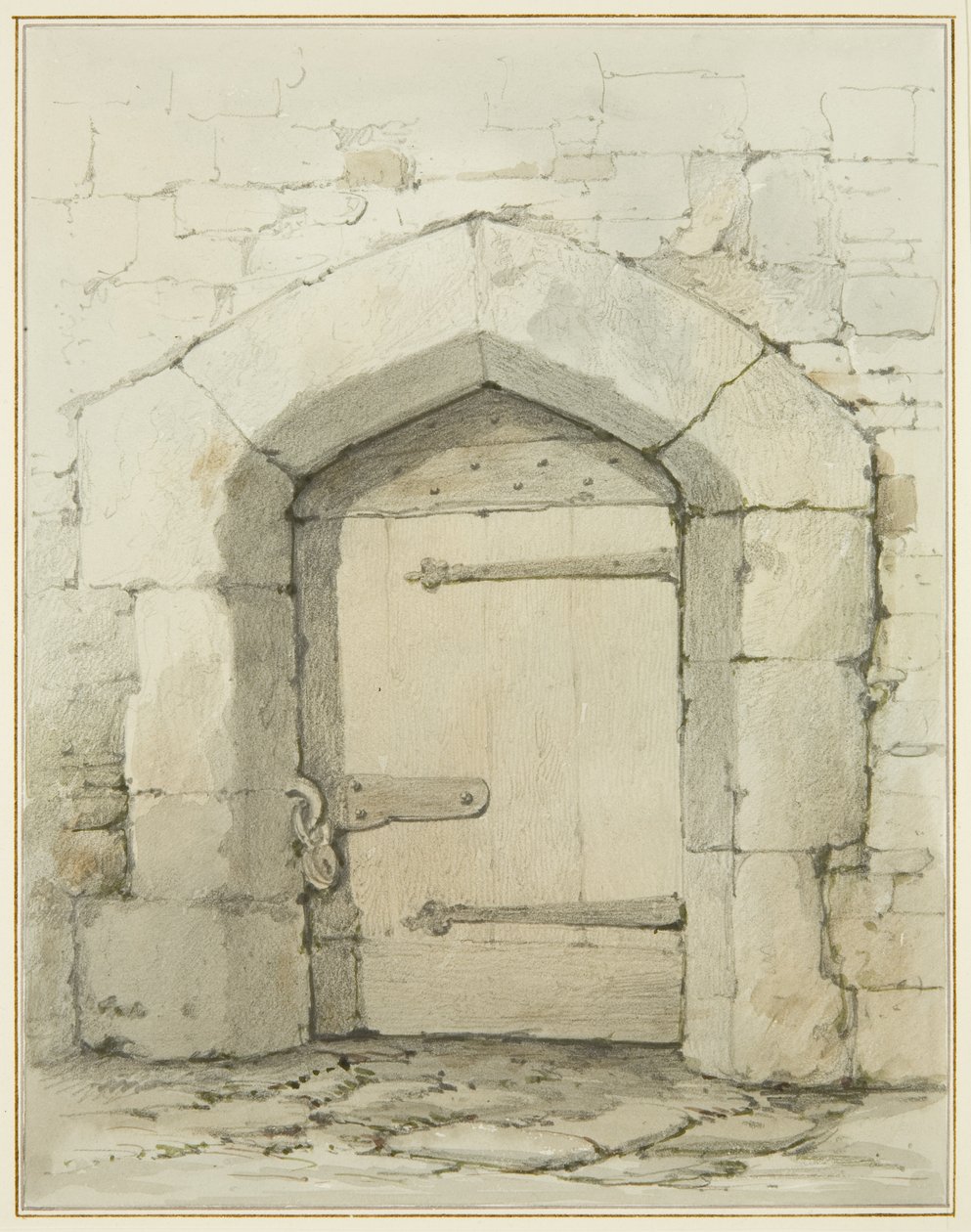 Arco antiguo y puerta en Tower Lane frente a la sacristía de la Iglesia de St John