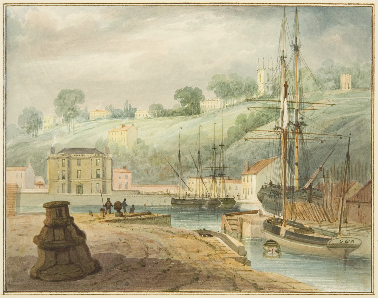 Antiguo Muelle Flotante, Camino Hotwell, mirando hacia Clifton y la Rotonda de Goldney de Thomas Leeson the Elder Rowbotham
