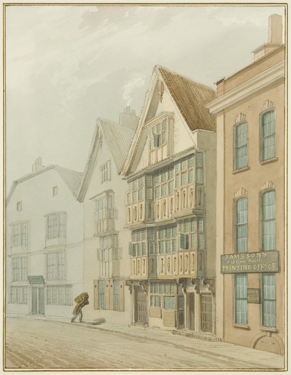 Casas antiguas frente al Salón de los Comerciantes de Thomas Leeson the Elder Rowbotham