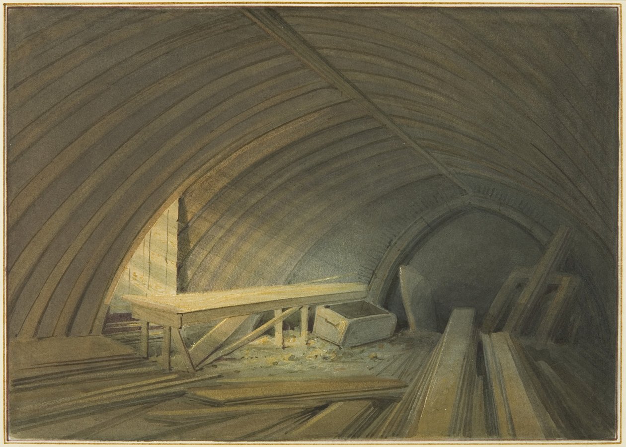Techo de roble antiguo de la Iglesia de St Lawrence, en Bell Lane de Thomas Leeson the Elder Rowbotham