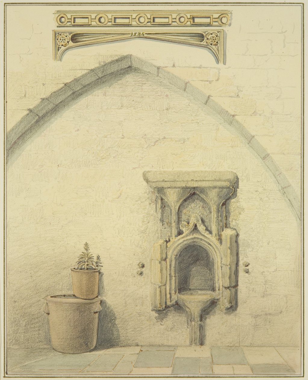 Piscina, friso y enjutas en el patio de 131 Temple Street de Thomas Leeson the Elder Rowbotham