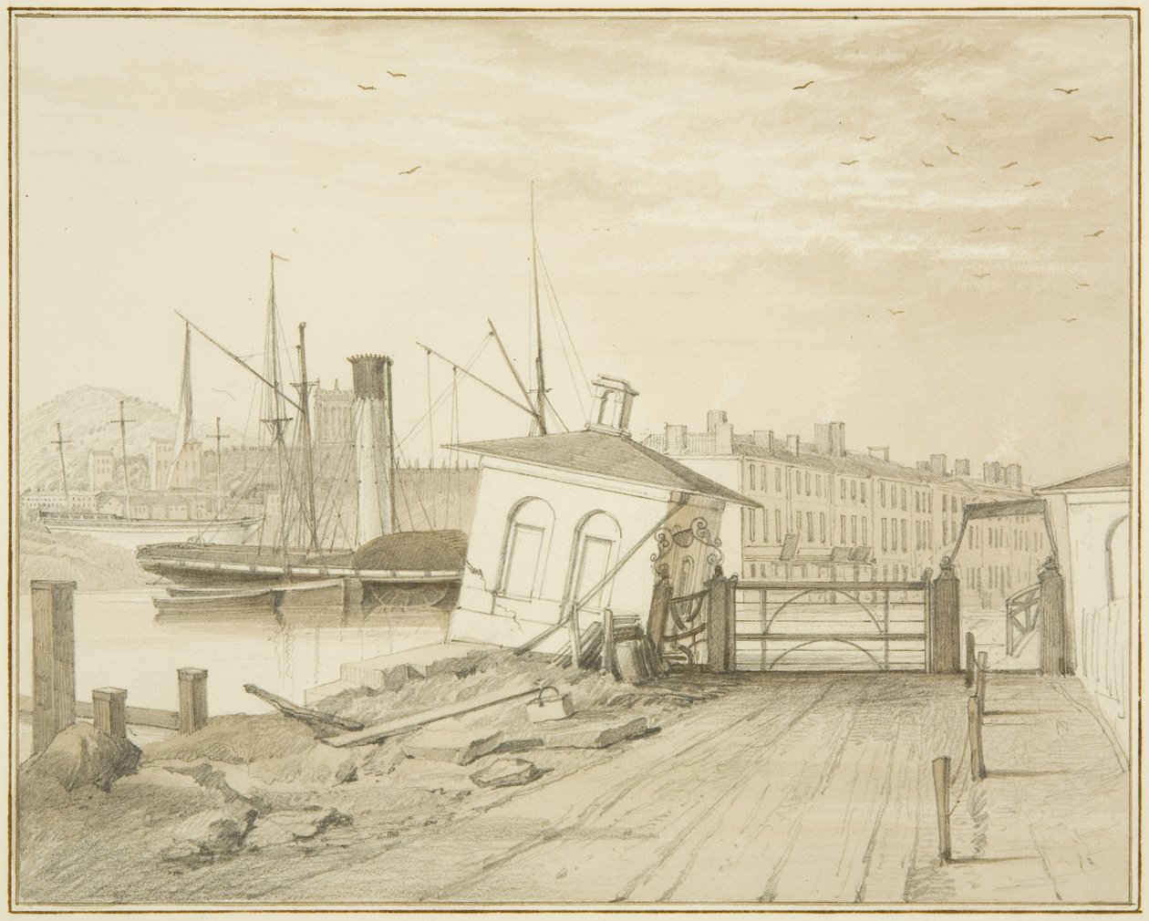 Hundimiento de la Casa de Peaje, en el Puente de Prince Street, 1828 de Thomas Leeson the Elder Rowbotham
