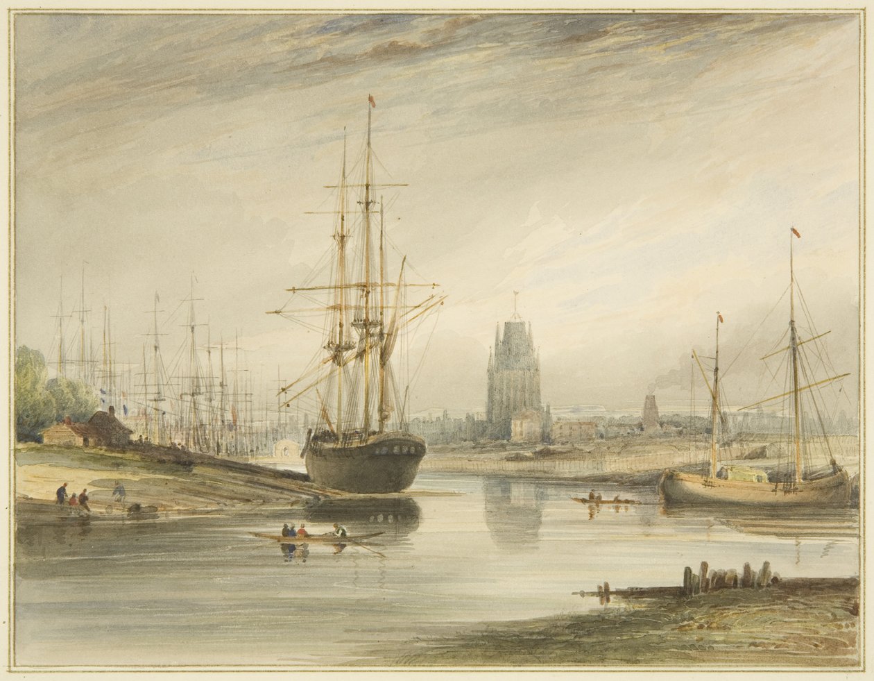 Vista río arriba, tomada desde abajo del Rope Walk y Wapping, c.1804 de Thomas Leeson the Elder Rowbotham