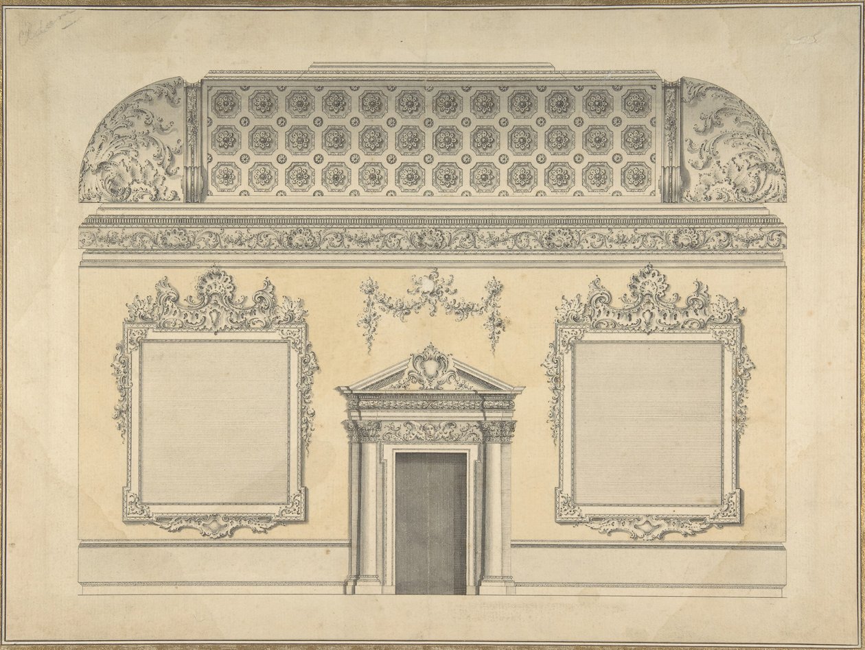 Diseño para sección de una habitación rococó, con un techo abovedado y ornamentado corintio de Thomas Lightoler.
