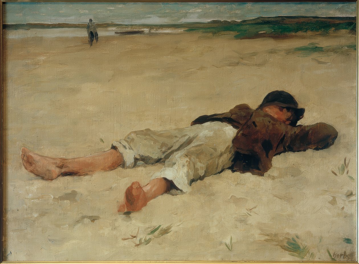 Niño campesino acostado de Thomas Ludwig Herbst