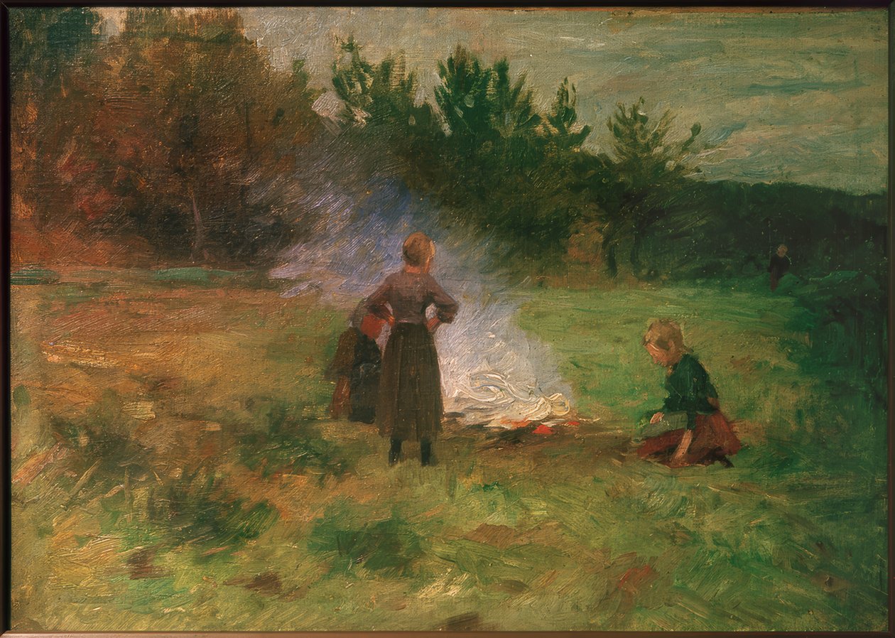 Niña junto a la fogata de Thomas Ludwig Herbst