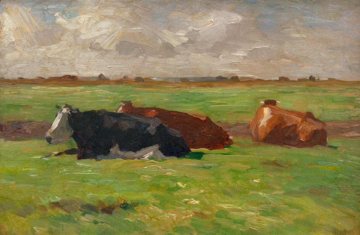 Paisaje de verano del norte de Alemania con vacas acostadas de Thomas Ludwig Herbst