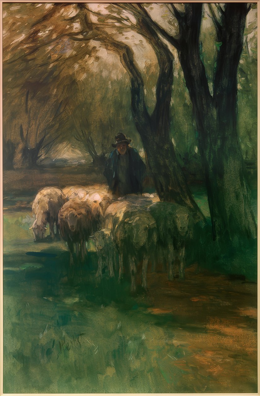 Rebaño de ovejas bajo los árboles de Thomas Ludwig Herbst